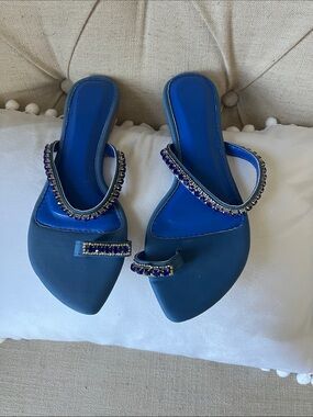 Embellished Blue Women's Slide Sandals